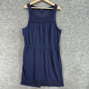 Gap Dress Women XL Blue Sheath Midi Sleeveless Geometric Crochet Cotton Casual